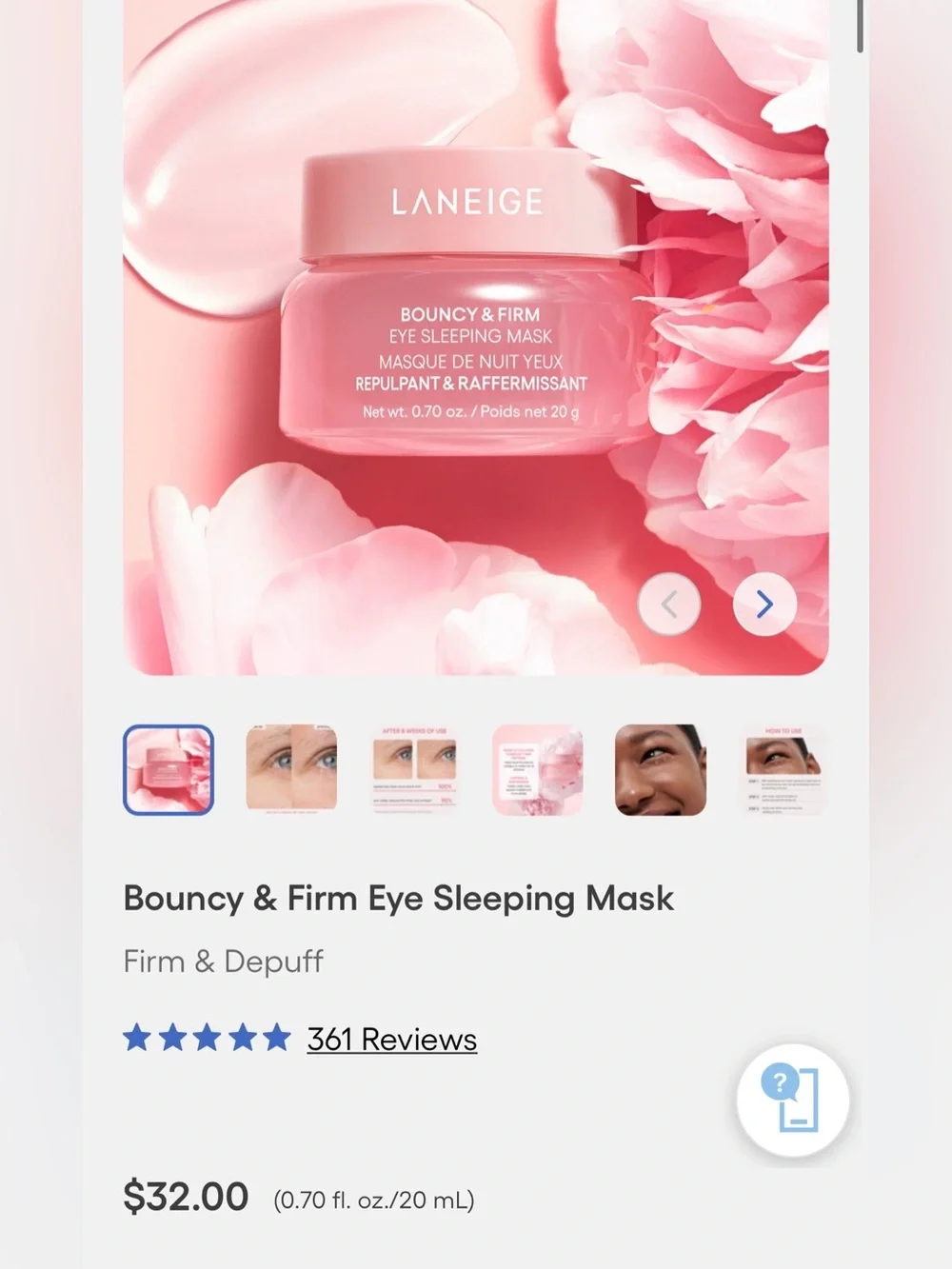 Laneige Bouncy and Firm Eye Sleeping Mask 🌸